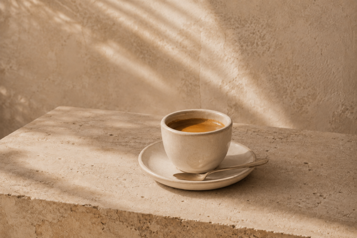 Espresso de especialidad servido en taza pequeña