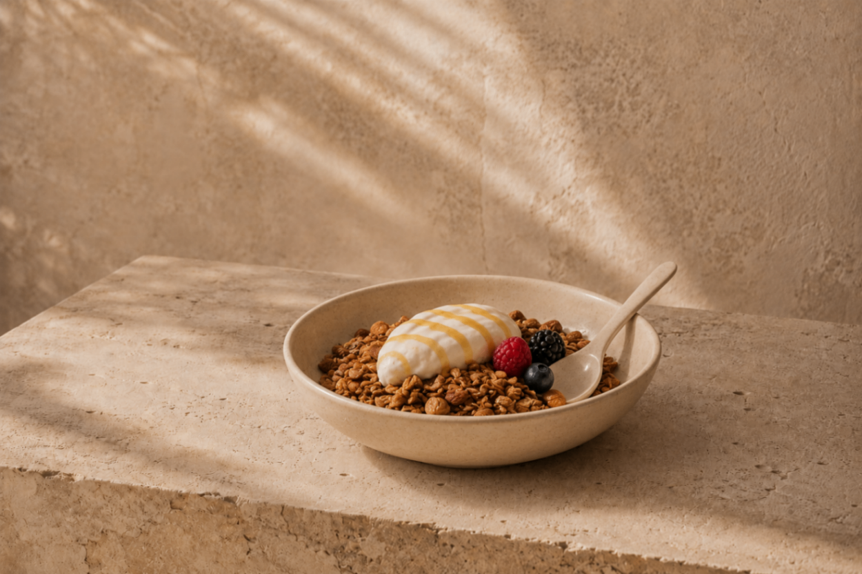 Tazón de granola con yogur y frutos rojos